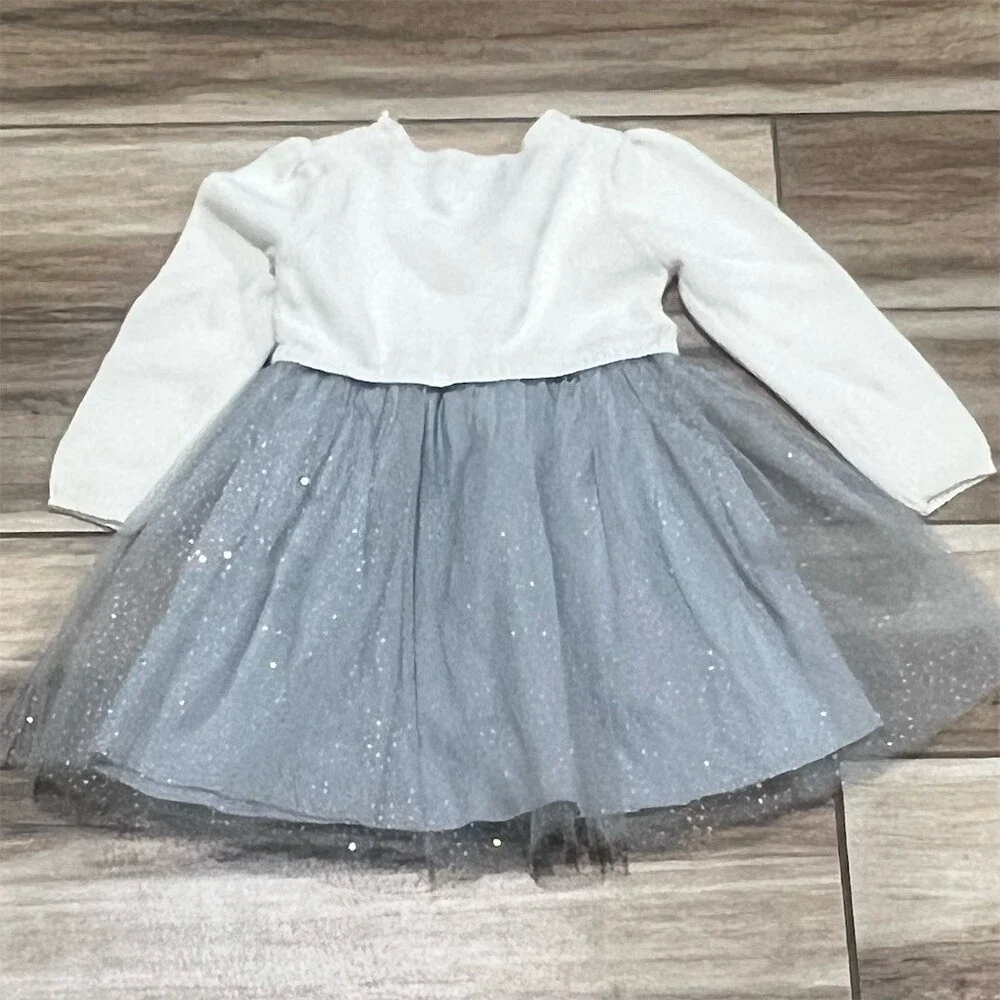 Gymboree Girls Dress Size 2T Gray Glitter Tulle Skirt Long Sleeve Knee